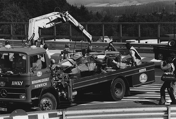 Niki Lauda crash wreckage German GP 1976 Niki Lauda crash wreckage German GP 1976